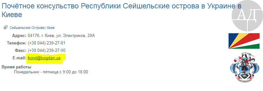 А почтовый ящик консульства вообще открыто на корпоративном сайте корпорации «Богдан».