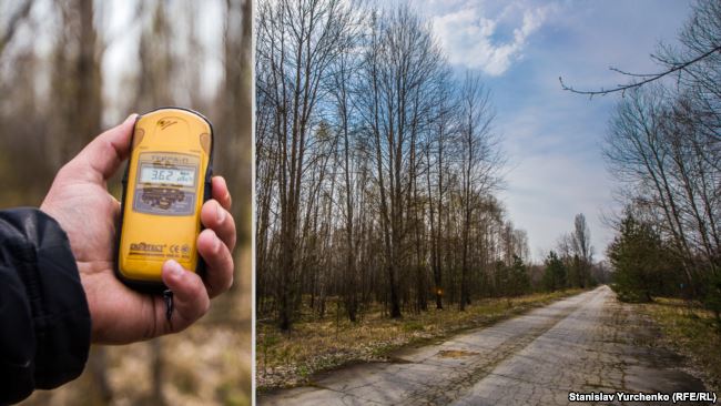 Дорога через Рудий ліс – частково очищена від радіації (дезактивована). Однак вже на узбіччях рівні радіації починають зростати